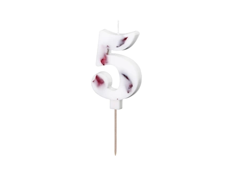 Birthday candle - Number 5 - White with flower petals - 8cm