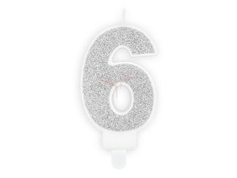 Birthday candle - Number 6 - Silver - 7 cm