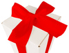 WHITE CARDBOARD BOX - with red ribbon - 25x15x15cm