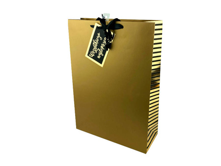 Large Decorative Gift Bag - gold with gold stripes - 33x45.6x12.6 cm