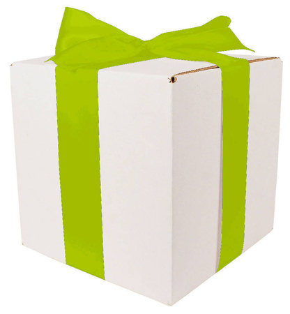 WHITE CARDBOARD BOX - with green ribbon - 20x20x20cm