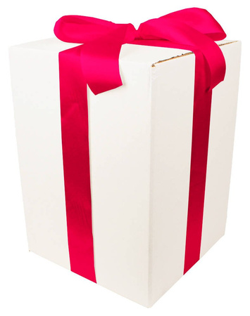 WHITE CARDBOARD BOX - with dark pink ribbon - 35x25x25cm