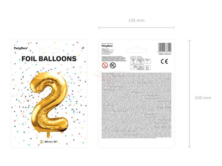 Foil balloon - Number "2" - Gold - 86 cm