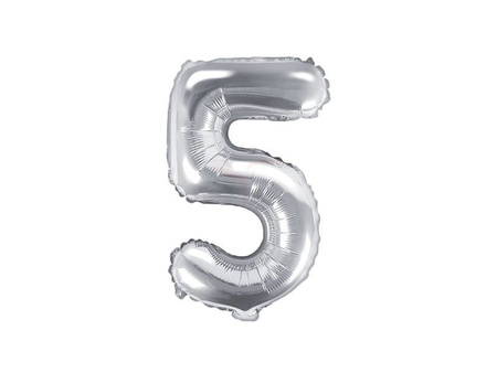 Foil balloon - Number "5" - Silver - 35 cm 