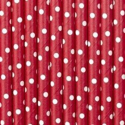 Paper straws - Red with white dots - 19.5 cm - 10 pieces