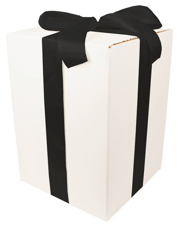 WHITE CARDBOARD BOX - with black ribbon - 35x25x25cm