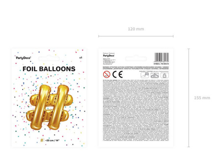 Foil balloon - Sign "#" - Gold - 35 cm