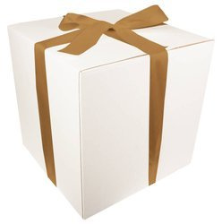 WHITE CARDBOARD BOX - with light gold ribbon - 40x40x40cm