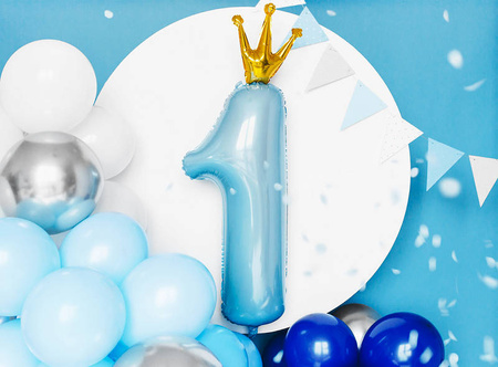  Foil balloon Numeral "1" in crown - 37x100cm - Blue