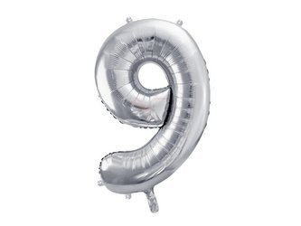 Foil balloon - Number "9" - Silver - 86 cm