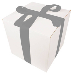 WHITE CARDBOARD BOX - with silver ribbon - 30x30x30cm