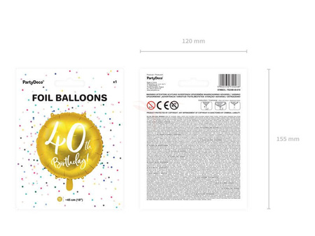 Foil Balloon - Round - 40th Birthday! - Gold - 45cm