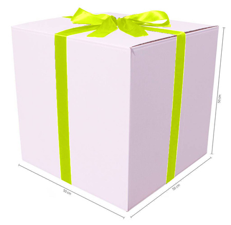 WHITE CARDBOARD BOX - with green ribbon - 50x50x50cm