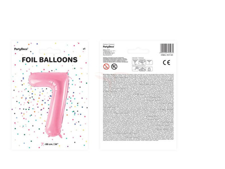 Foil balloon - Number "7" - Pink - 86cm 