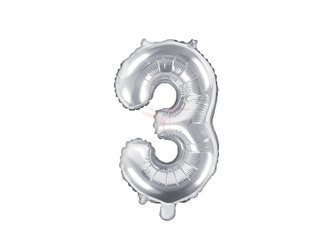 Foil balloon - Number "3" - Silver - 35 cm