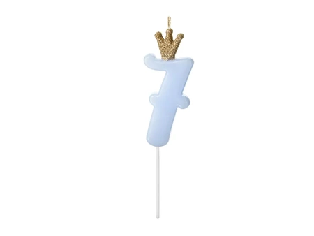 Crown candle - number 7 - blue - 9.5cm