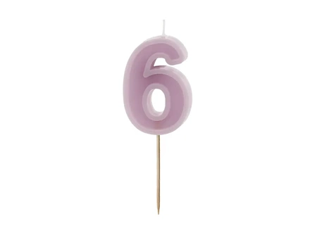 Birthday candle - Number 6 - Purple - 6cm