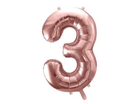 Foil balloon - Number "3" - Pink gold - 86 cm