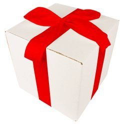 WHITE CARDBOARD BOX - with red ribbon - 25x25x25cm