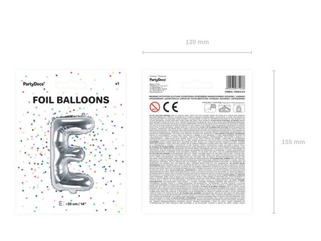 Foil balloon - Letter "E" - Silver - 35 cm