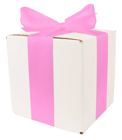 WHITE CARDBOARD BOX - with pink ribbon - 15x15x15cm