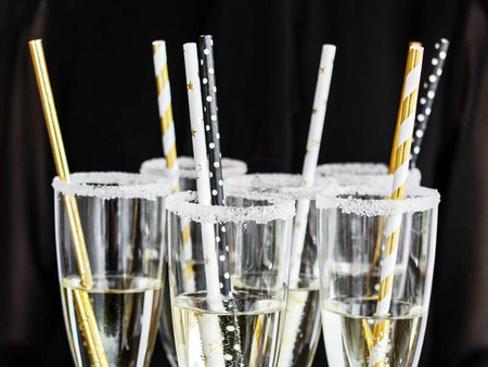 PAPER STRAWS - GOLD-WHITE - 19.5 cm - 10 pcs.