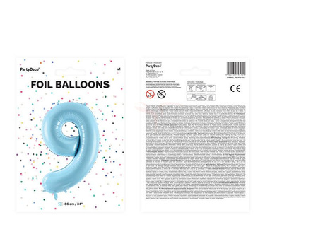 Foil balloon - Number "9" - Light blue - 86cm 