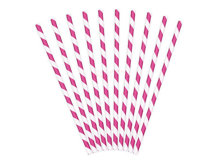 Paper Straws - White and Dark Pink - Slanted Stripes - 19.5 cm - 10 pieces