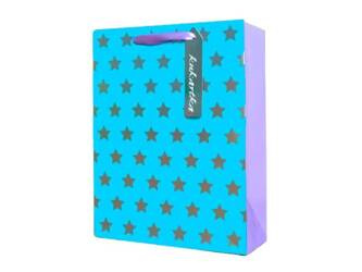 Gift bag - neon - blue with stars - 1 pc.