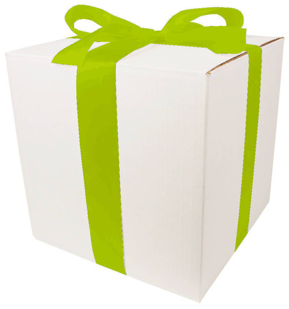 WHITE CARDBOARD BOX - with green ribbon - 30x30x30cm