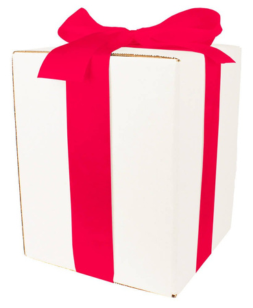 WHITE CARDBOARD BOX - with dark pink ribbon - 20x20x25cm