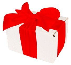 WHITE CARDBOARD BOX - with red ribbon - 13x10x8cm