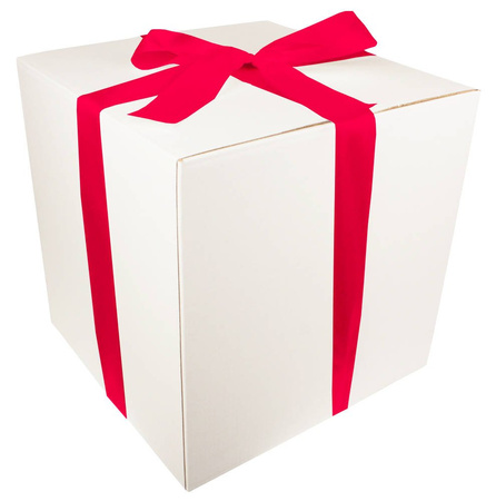 HUGE WHITE CARDBOARD BOX - with dark pink ribbon - 60x60x60cm