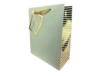 Decorative Gift Bag - white with gold stripes - 26x32x13 cm