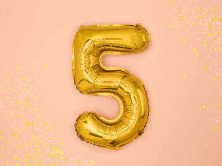 Foil balloon - Number "5" - Gold - 35 cm 