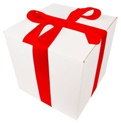 WHITE CARDBOARD BOX - with red ribbon - 30x30x30cm