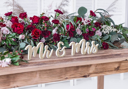 Wooden sign - Mr & Mrs - Gold glitter - 50 x 10 cm