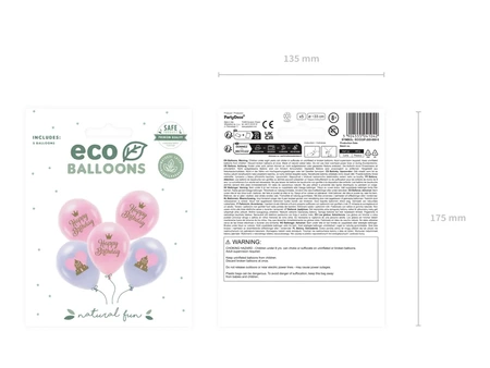 ECO balloons 33 cm - Happy Birthday - Mix - 5 pcs.