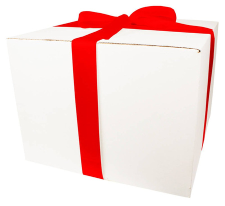 WHITE CARDBOARD BOX - with red ribbon - 40x40x30cm