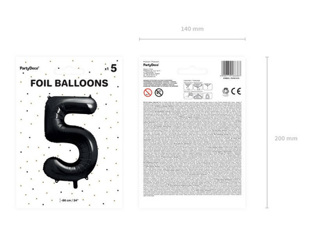  Foil balloon - Number "5" - Black - 86 cm