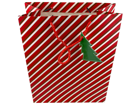 Gift Bag - CHRISTMAS - Red Green Stripes - 330x263x137mm