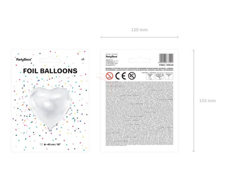 Foil balloon - Heart - White - 45 cm