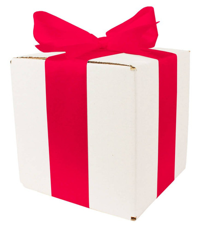 WHITE CARDBOARD BOX - with dark pink ribbon - 15x15x15cm