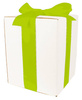 WHITE CARDBOARD BOX - with green ribbon - 20x20x25cm