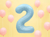 Foil balloon - Number "2" - Light blue - 86cm 