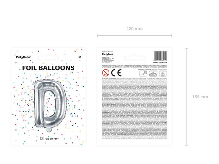 Foil balloon - Letter "D" - Silver - 35 cm