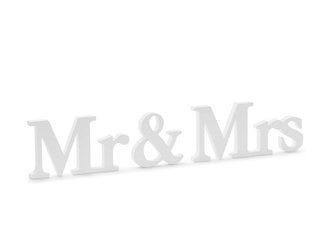 Wooden sign - Mr & Mrs - Whitewashed - 50 x 9.5 cm