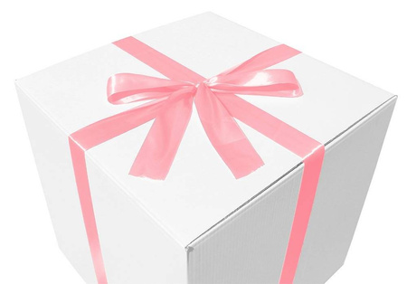 WHITE CARDBOARD BOX - with pink ribbon - 50x50x50cm