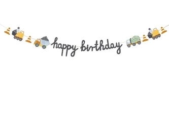 Banner - Happy Birthday - Construction vehicles - 2 m