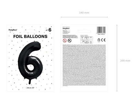 Foil balloon - Number "6" - Black - 86 cm